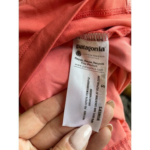 Patagonia Fit Flare Mini Dress V-Neck Geometric Sleeveless Stretch Pink Sz S - Picture 8 of 9